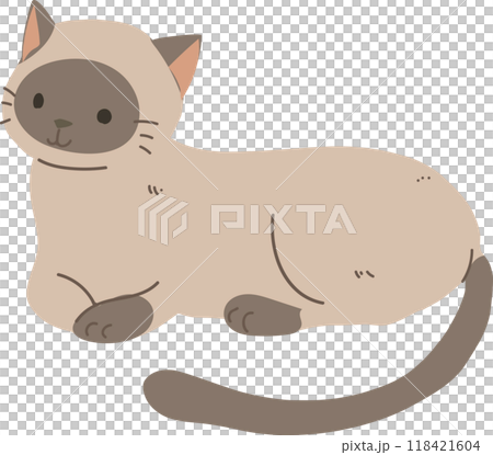charming cartoon illustrations and kawaii Siamese cat character in a playful sitting and laying position. pet lovers. cute kitten sitting 118421604