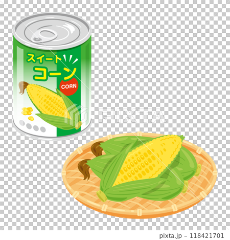 罐裝玉米和濾鍋中的玉米 118421701