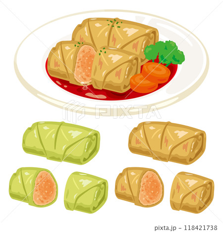 皿に盛られたロールキャベツセット 118421738