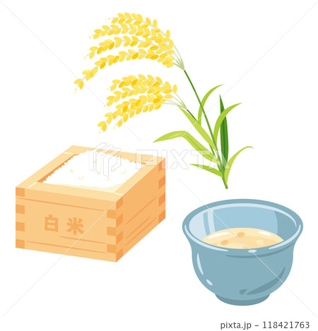 升に入った白米と湯呑みに入った麹甘酒 升に入った白米と湯呑みに入った麹甘酒 118421763