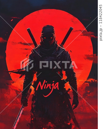 ninja against the red sun. 118422045