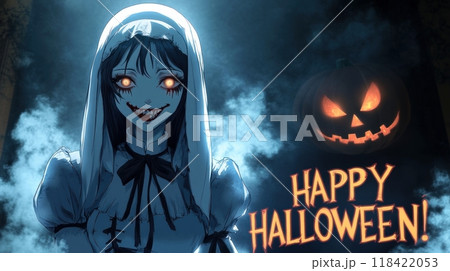 vampire woman on the background of the castle halloween. 118422053