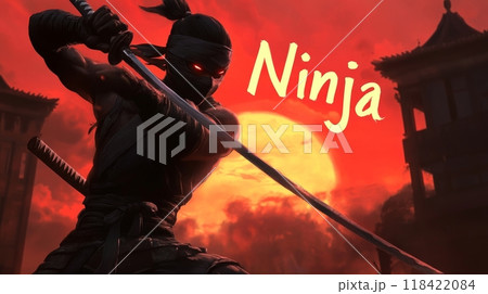 ninja against the red sun. 118422084