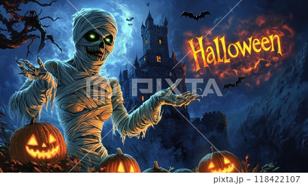 woman mummy for halloween. inscription "halloween" 118422107