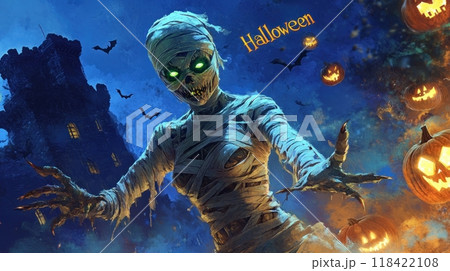 woman mummy for halloween. inscription "halloween" 118422108