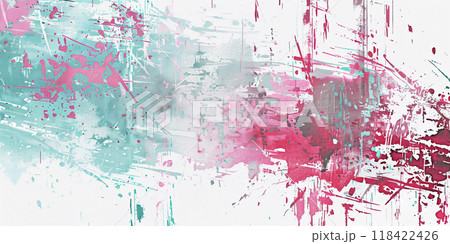 Grunge abstract glitch rough texture background wallpaper. Red, cyan, color, grainy, backdrop, tattered, artistic pattern, distressed, detailed composition 118422426