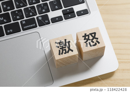 激怒と書かれた積み木のブロック 118422428