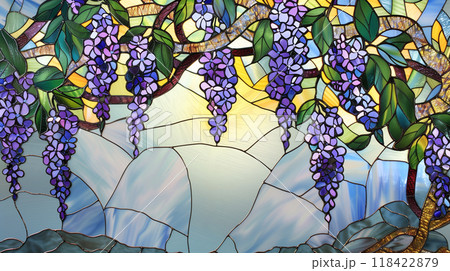 Wisteria Flower Stained Glass - Stock Illustration