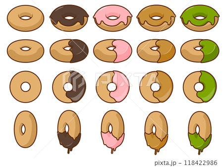 ポップなドーナツのイラストセット ポップなドーナツのイラストセット 118422986