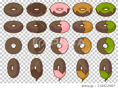 ポップなチョコドーナツのイラストセット ポップなチョコドーナツのイラストセット 118422987