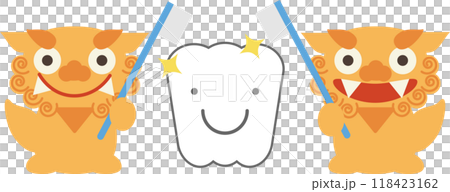 Cute shisa and tooth character illustration 118423162