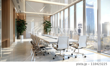 A large conference room with a long table and many chairs A large conference room with a long table and many chairs 118423225