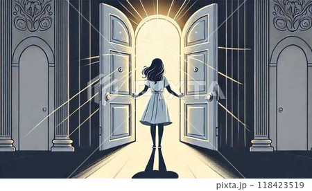 扉を開ける少女 118423519