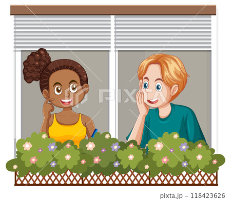 Friends Chatting by the Window Friends Chatting by the Window 118423626