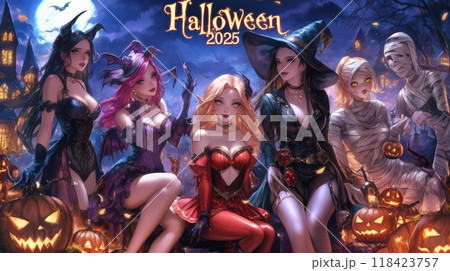 witch on halloween, inscription "Halloween" witch on halloween, inscription "Halloween" 118423757