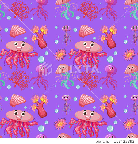 Colorful Underwater Sea Creatures Pattern Colorful Underwater Sea Creatures Pattern 118423892