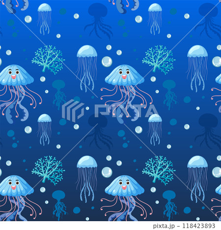 Underwater Jellyfish and Coral Pattern Underwater Jellyfish and Coral Pattern 118423893