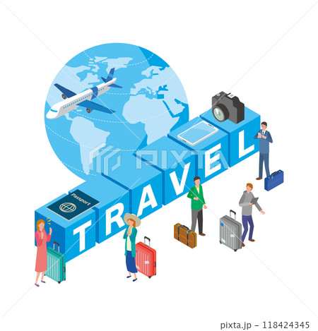 旅行を楽しむ人々のイメージイラスト 118424345