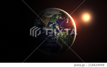 Surface of Earth planet in deep space. star and galaxy planet in outer space. view from orbit. Elements of this image furnished by NASA. 118424449