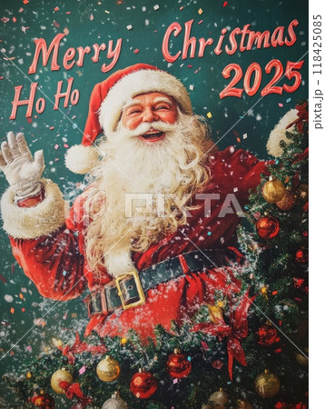 Santa Claus. Inscription "MERRY CHRISTMAS 2025" Santa Claus. Inscription "MERRY CHRISTMAS 2025" 118425085