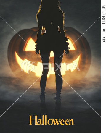 pumpkin lantern on halloween night. inscription "halloween" pumpkin lantern on halloween night. inscription "halloween" 118425139