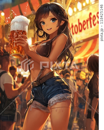woman with beer. inscription "Oktoberfest" woman with beer. inscription "Oktoberfest" 118425146