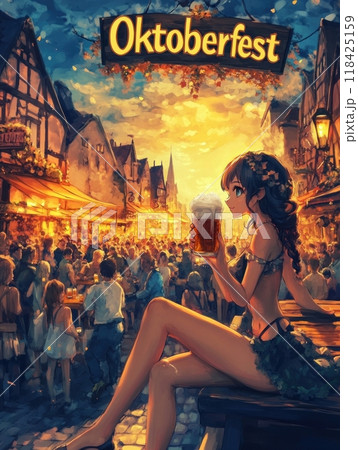 woman with beer. inscription "Oktoberfest" woman with beer. inscription "Oktoberfest" 118425159