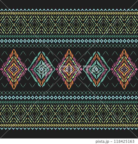 Motifs African boho paisley Floral Ikat pattern embroidery border. Ethnic ikat floral Ethnic Indian Pattern Ikat pattern Ethnic Pattern.Border indian floral Aztec embroidery border seamless patterns. 118425163