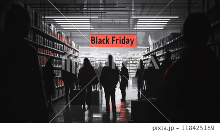 People in line at the store. The sign says "Black Friday" People in line at the store. The sign says "Black Friday" 118425189