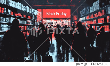 People in line at the store. The sign says "Black Friday" People in line at the store. The sign says "Black Friday" 118425190