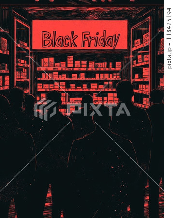 People in line at the store. The sign says "Black Friday" People in line at the store. The sign says "Black Friday" 118425194