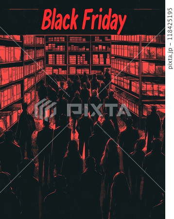People in line at the store. The sign says "Black Friday" 118425195