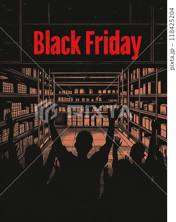 People in line at the store. The sign says "Black Friday" 118425204