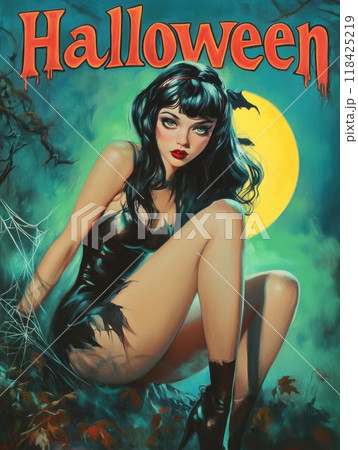 woman witch on halloween night. woman witch on halloween night. 118425219