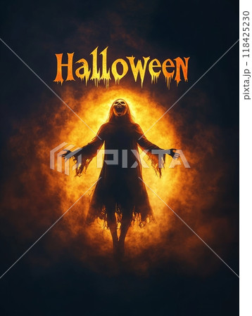 woman death with a scythe on Halloween night. 118425230