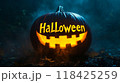 pumpkin lantern on halloween night. inscription "halloween" 118425259