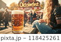 woman with beer. inscription "Oktoberfest" 118425261