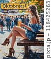 woman with beer. inscription "Oktoberfest" 118425263