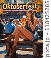 woman with beer. inscription "Oktoberfest" 118425265