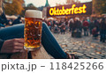 woman with beer. inscription "Oktoberfest" 118425266