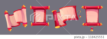 Chinese paper red scroll with golden elements Chinese paper red scroll with golden elements 118425551