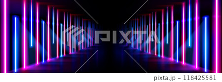 Neon light corridor background. Abstract led stage 118425581