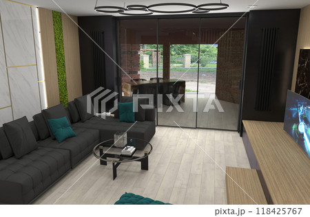 residential interior visualization, 3D illustration, cg 118425767