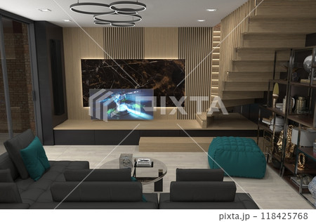 residential interior visualization, 3D illustration, cg residential interior visualization, 3D illustration, cg 118425768