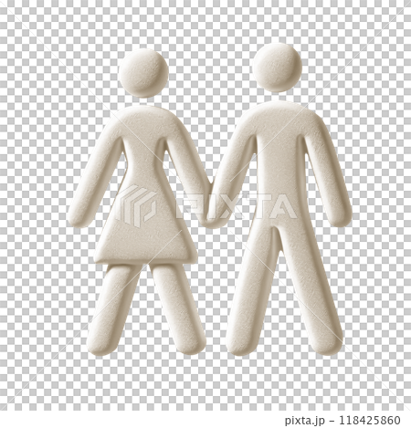 黏土藝術風格的象形文字，男女牽手的簡單設計。 118425860