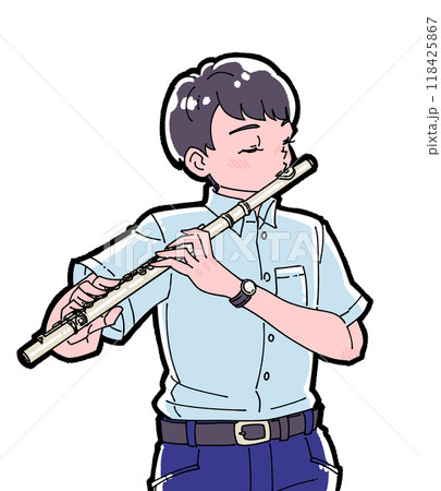 フルートを吹く男の子のイラスト 118425867