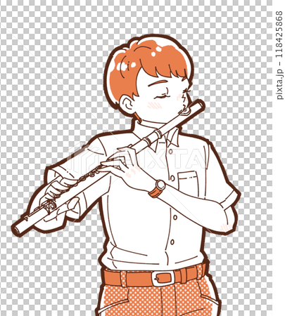 Illustration of a boy playing the flute 118425868