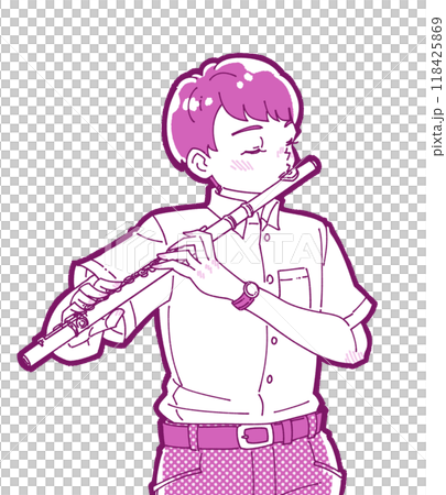 Illustration of a boy playing the flute 118425869