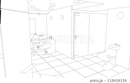 interior contour visualization, 3D illustration, sketch, outline interior contour visualization, 3D illustration, sketch, outline 118426156