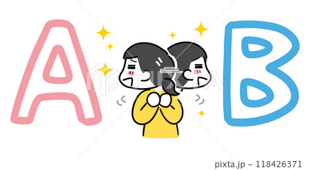 AとBどっちも魅力的で決められない私服の若い女性(上半身) 118426371